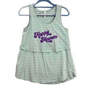 Latched Mama Top Size Medium Green Striped Nursing Tank Happy Mama Graphic Tee